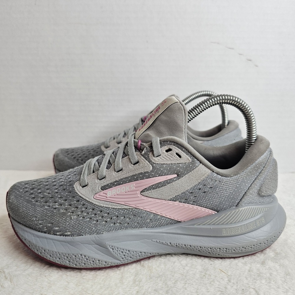 Brooks Adrenaline GTS 24 Womens 6.5 Wide D Gray Pink Running Shoes 1204261D019